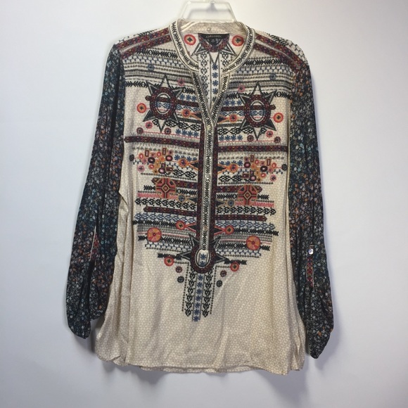 JOHN MARK Tops - John Mark Boho Embroidered Tunic Multicolor Med